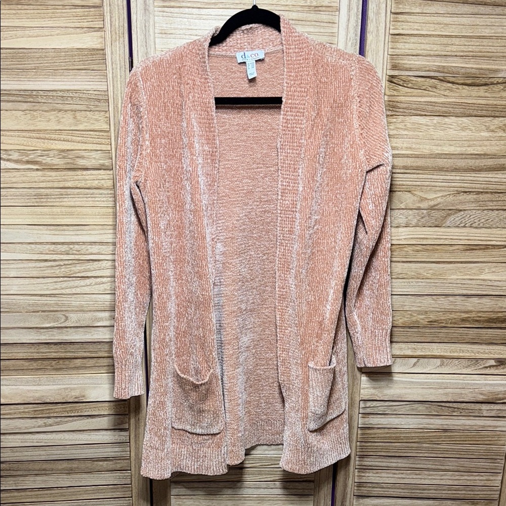 D&Co  Sweater Women's Peach Velour Open Pockets Cardigan XSP Super Soft